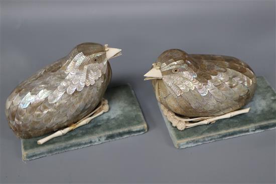 A pair of Chinese mother of pearl and ivory quail boxes and covers